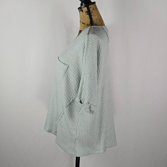 Cherish Waffle Knit Boxy Top Sage‎ Green Oversized Casual Boho Small - Picture 2 of 7